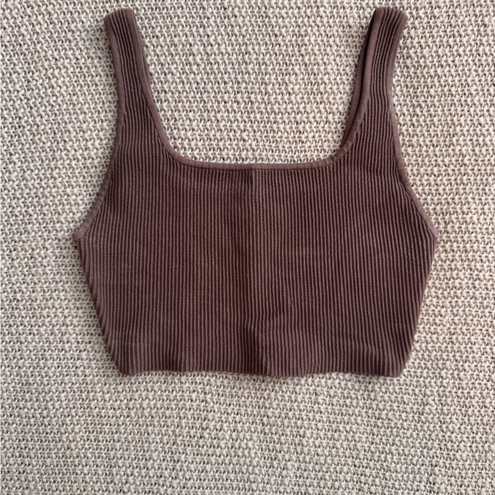 Babaton Chocolate Ribbed Crop Top